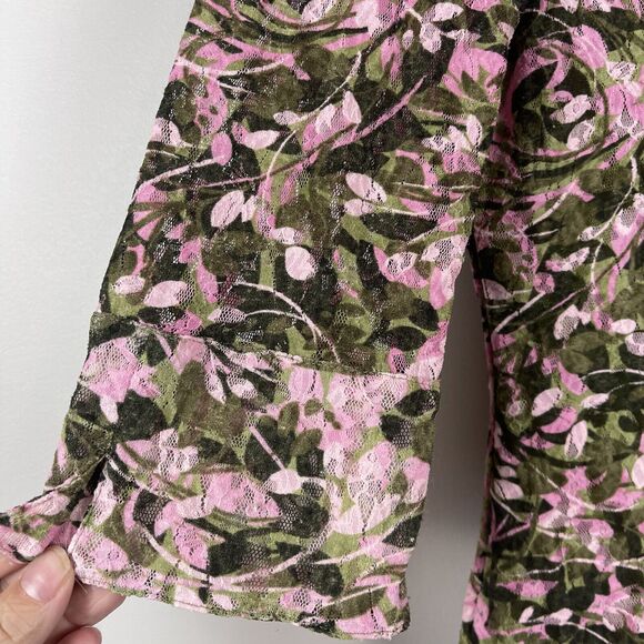 Vintage y2k Womens Collared Button Up Top M Floral Lace 3/4 Sleeve Top Cottage - Picture 3 of 7